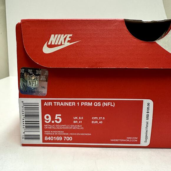 NIB NWT Nike Air Trainer 1 PRM QS (NFL) Super Bowl 50 Metallic Gold / Black 9.5 main image 4